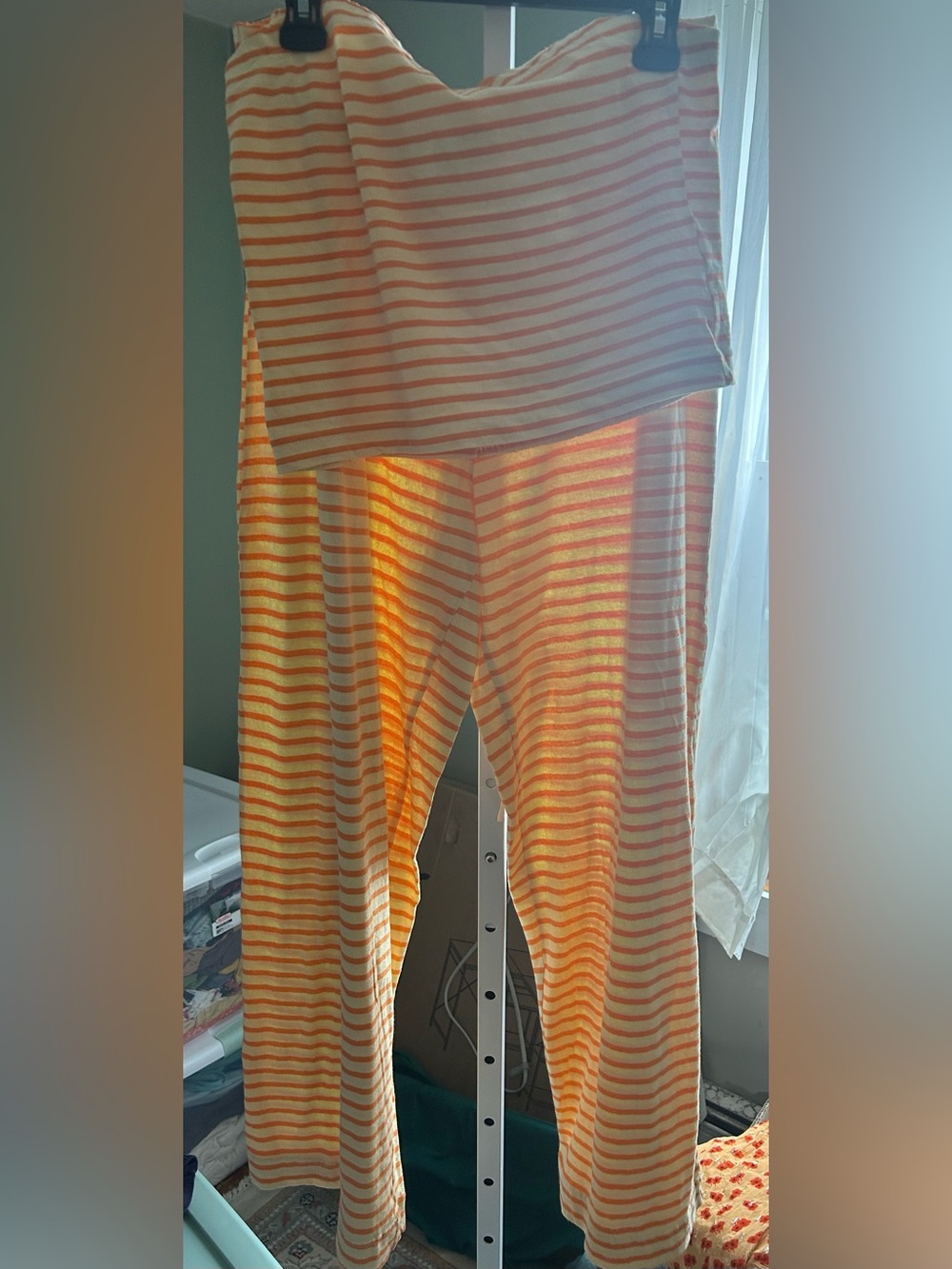 Free People Set - wide leg pants & tube top set in orange & yellow stripes